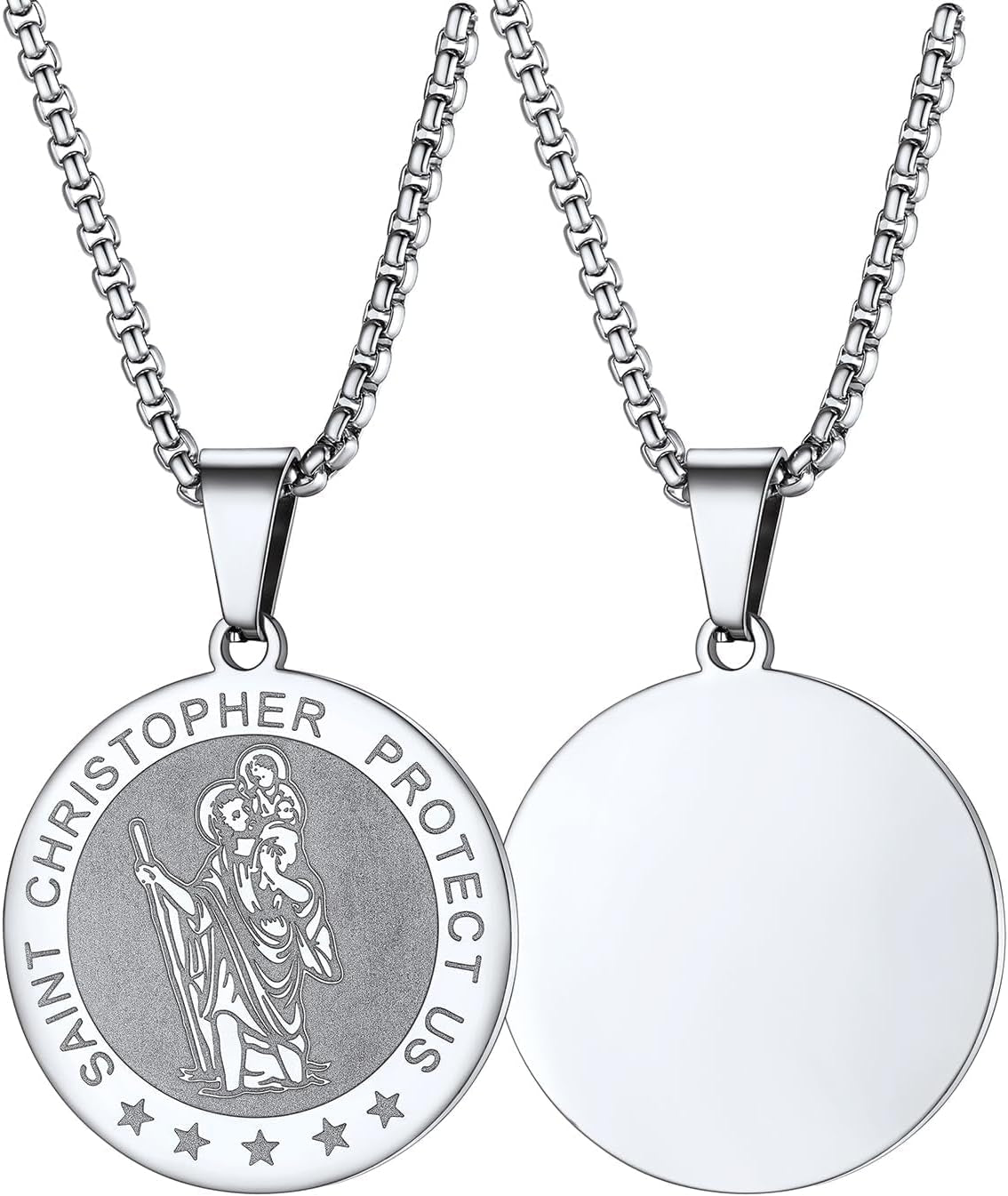 Saint Christopher Pendant Necklace for Men Women Stainless Steel Catholic Amulet Medal Jewelry Personalized Custom with Delicate Packaging