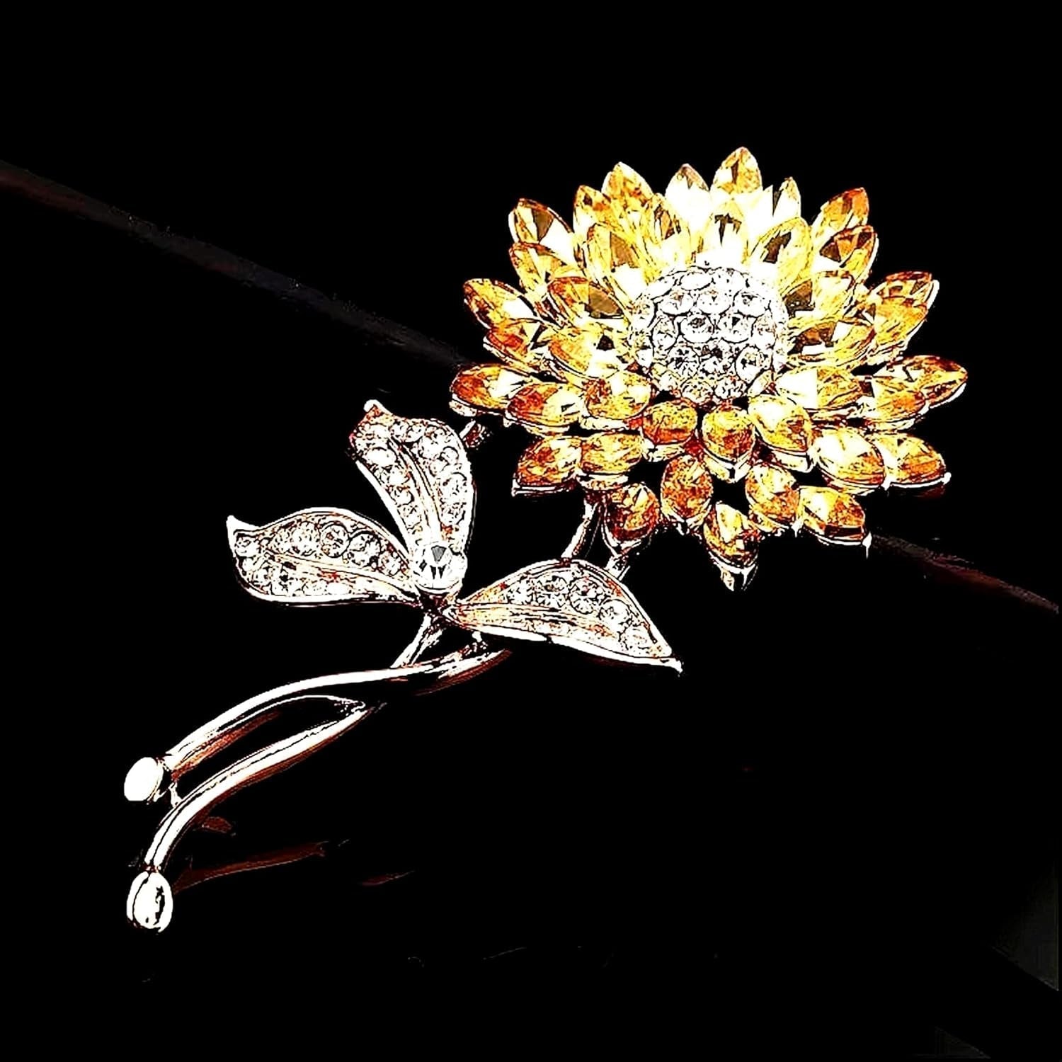 Sunflower Brooches Pin for Women Fashion Austria Crystal Rhinestones Elegant Golden Flowers Brooches Shiny Sun Flowers (Golden Yellow)