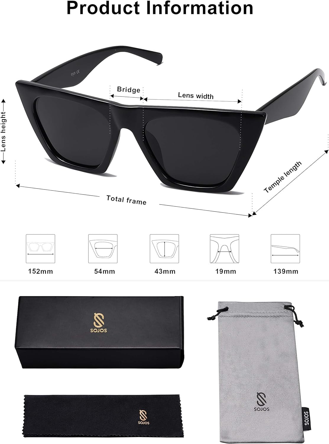 Oversized Square Cateye Polarized Sunglasses for Women Men Big Trendy Sunnies SJ2115