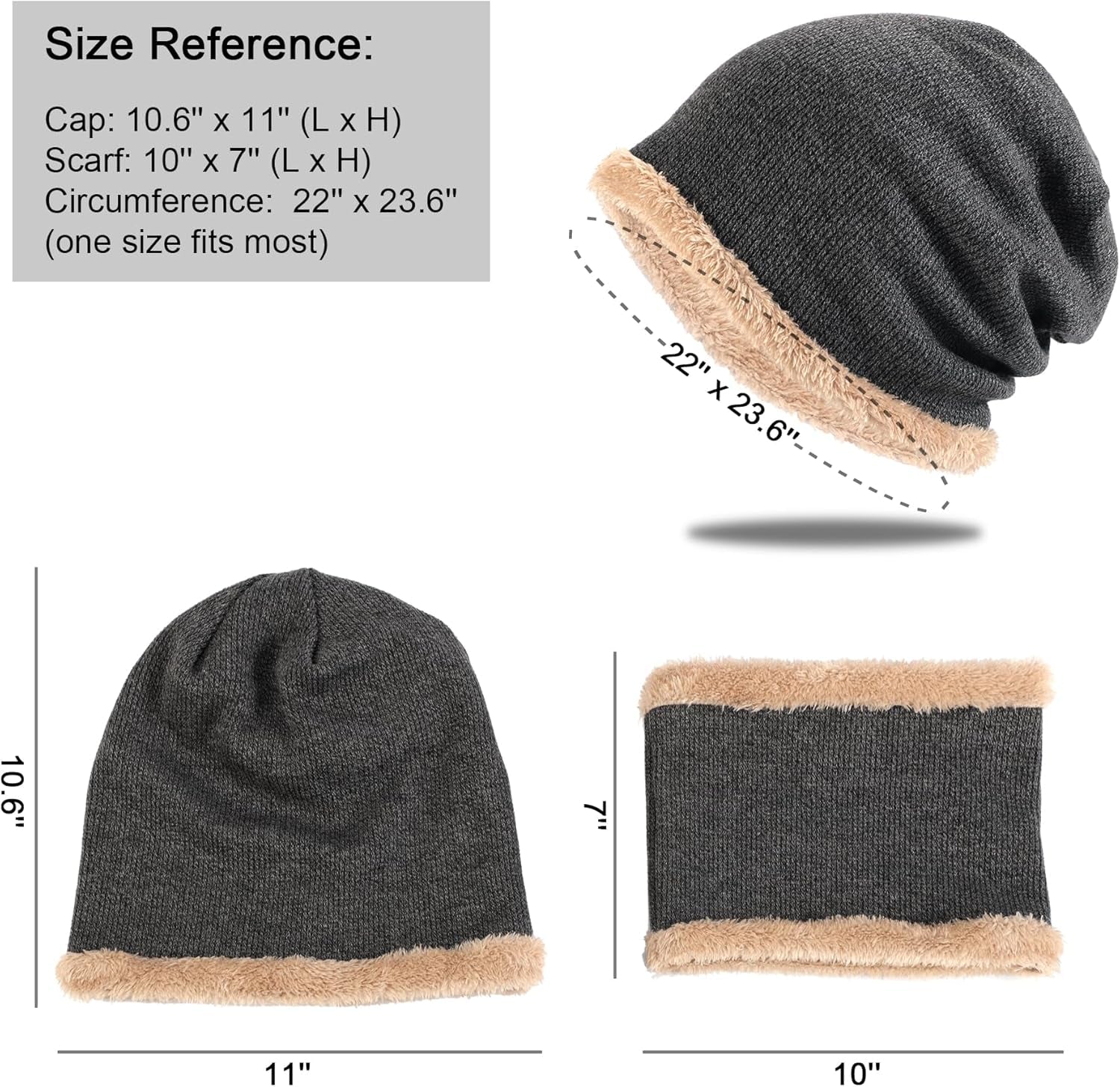Warm Winter Beanie Hat & Scarf Gloves Set Stylish Knit Skull Cap for Men Women (01 Black)