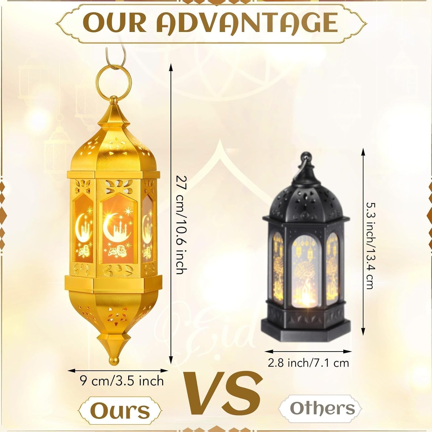 4 Pcs Ramadan Lantern Hanging Hexagon Decorations Ramadan Mubarak Lantern LED Eid Mubarak Lights Kids Gifts for Home Muslim Islam Festival Porch Decor(Electroplated Gold)