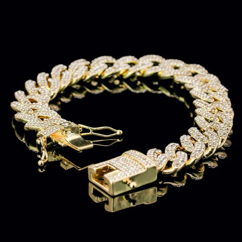 Men'S 14K Gold Plated Miami Cuban Thick Bracelet 9" Fully Cz Box Clip Hip Hop Style