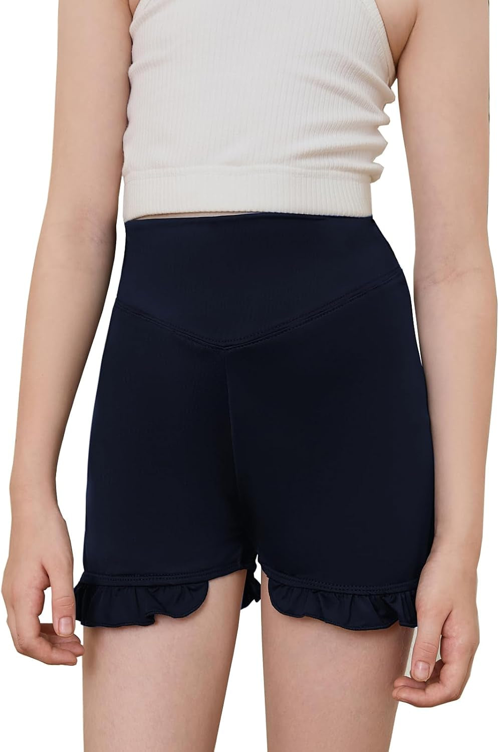 Girls Athletic Shorts High Waisted Ruffle Dance Shorts Yoga Workout Running Shorts