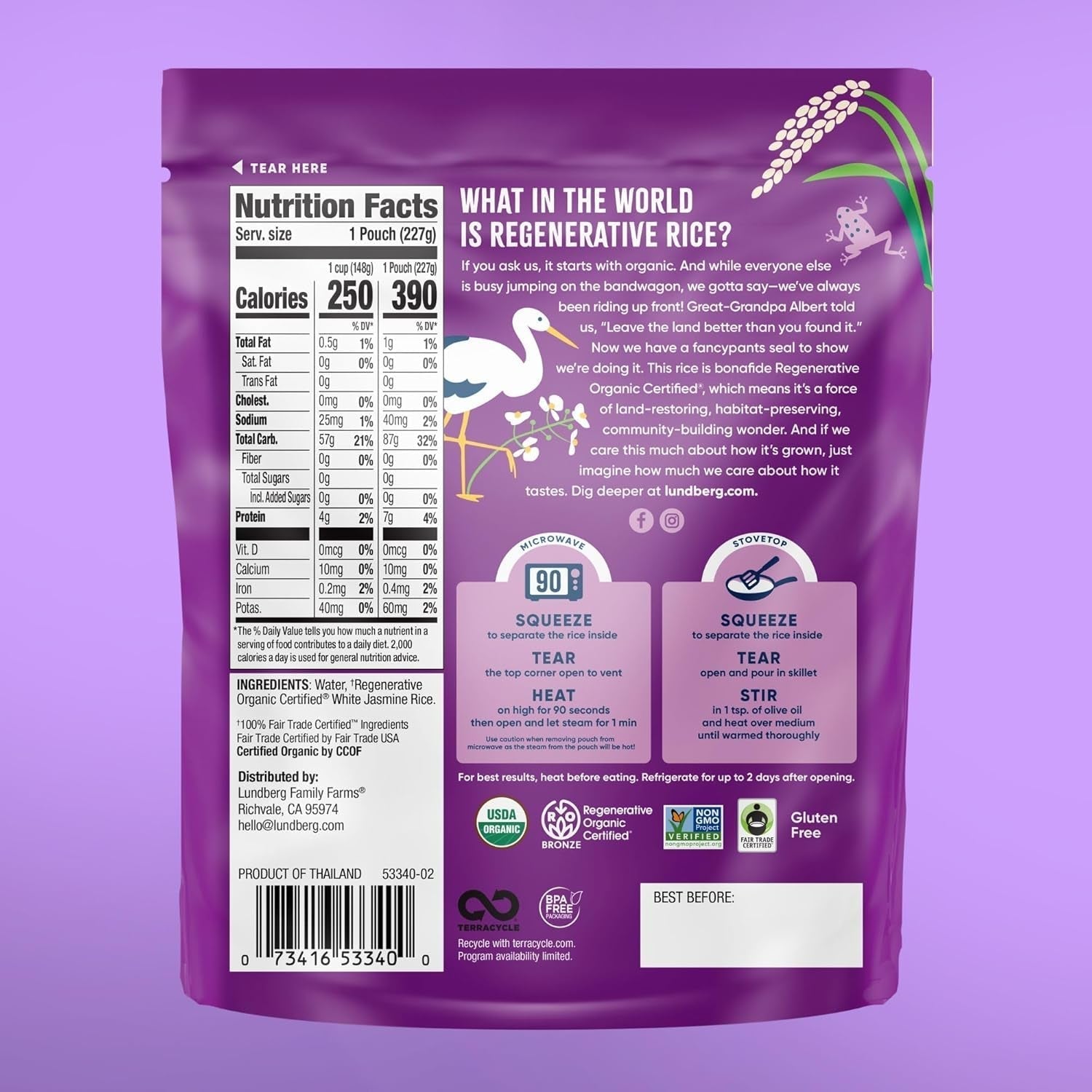 Jasmine Rice, Long Grain White Rice - Non-Sticky, Fluffy Aromatic Rice, Sustainably Grown in California, Regenerative Organic Certified, 8 Oz