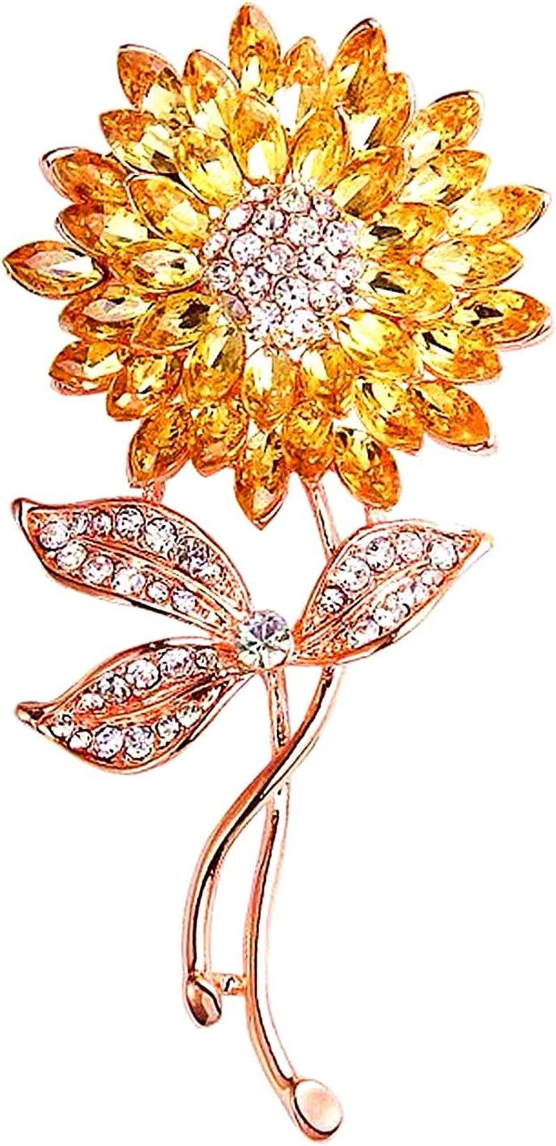 Sunflower Brooches Pin for Women Fashion Austria Crystal Rhinestones Elegant Golden Flowers Brooches Shiny Sun Flowers (Golden Yellow)