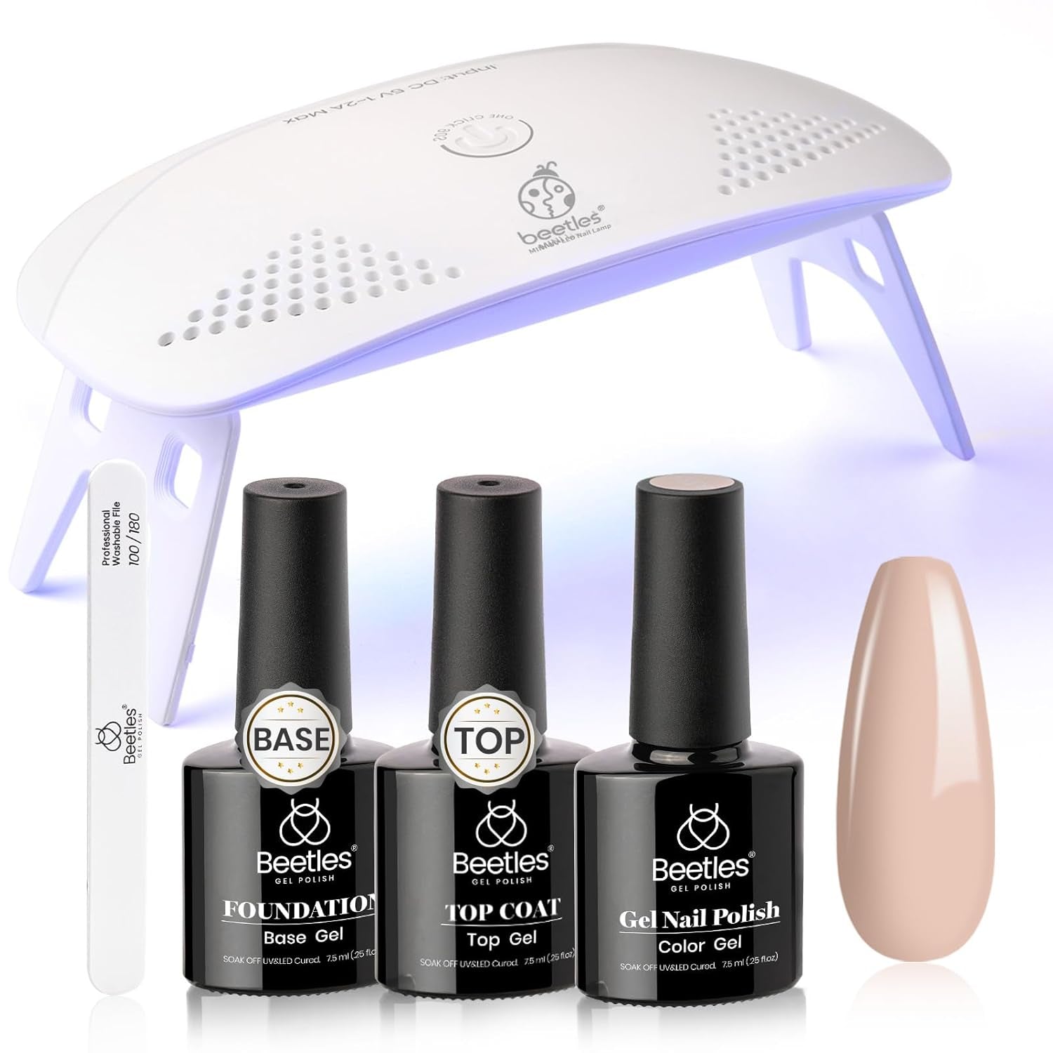 Beetles Nude Gel Nail Polish Kit with UV LED Light & Base Gel Top Coat Starter Kit, Soak off Nude Brown Fall Winter UV Gel Polish Set for DIY Home Manicure Gel Nail Design