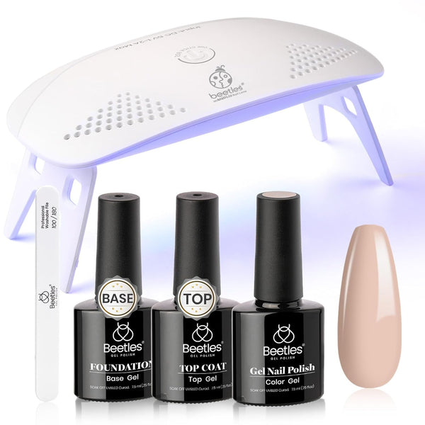 Beetles Nude Gel Nail Polish Kit with UV LED Light & Base Gel Top Coat Starter Kit, Soak off Nude Brown Fall Winter UV Gel Polish Set for DIY Home Manicure Gel Nail Design