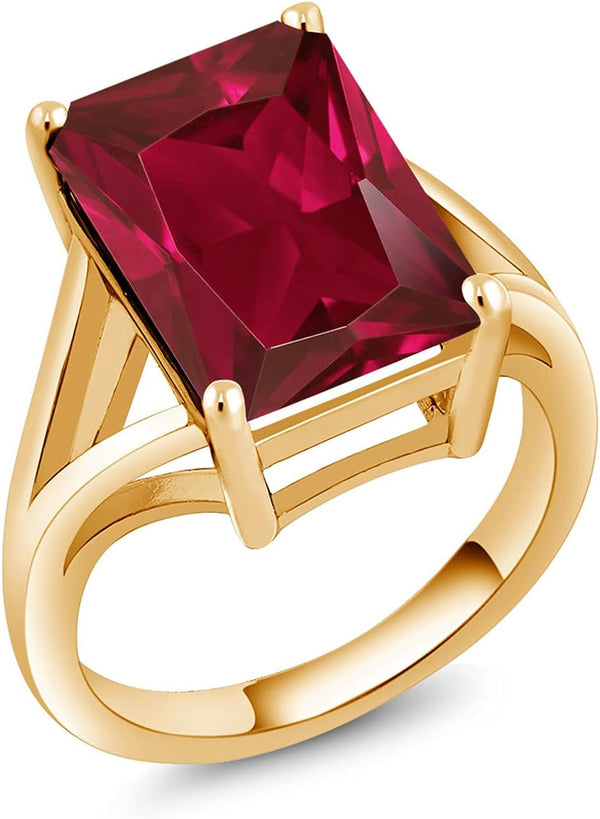 14X10MM Emerald Cut Gemstone Birthstone Solitaire Engagement Ring for Women | 18K Yellow Gold Plated Silver | Wedding Anniversary Ring for Women | Available in Size 5, 6, 7, 8, 9