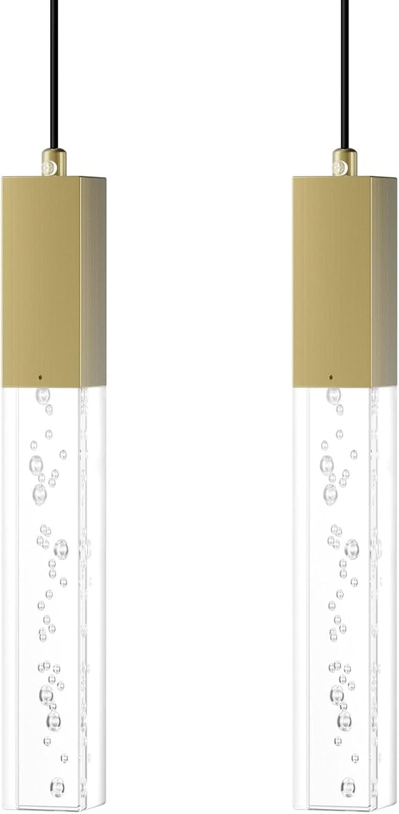 Brass Pendant Light Kitchen Fixture Dimmable Integrated LED Modern Pendant Light for Kitchen Island Mini Crystal Pendant Light for Bathroom Bedroom 3000K Warm Light(2-Pack)