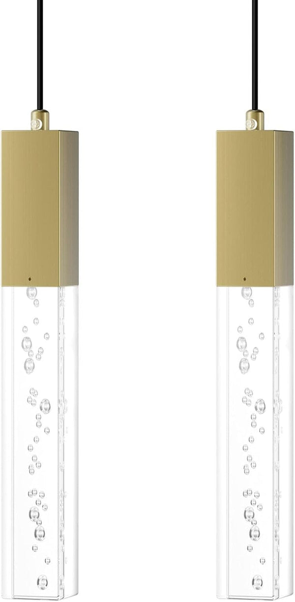 Brass Pendant Light Kitchen Fixture Dimmable Integrated LED Modern Pendant Light for Kitchen Island Mini Crystal Pendant Light for Bathroom Bedroom 3000K Warm Light(2-Pack)