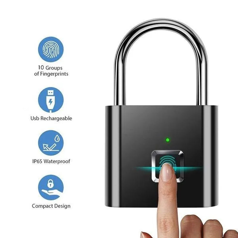 Fingerprint Padlock Smart Keyless USB Rechargeable Door Lock IP56 Waterproof USB Rechargeable-2/1PCS