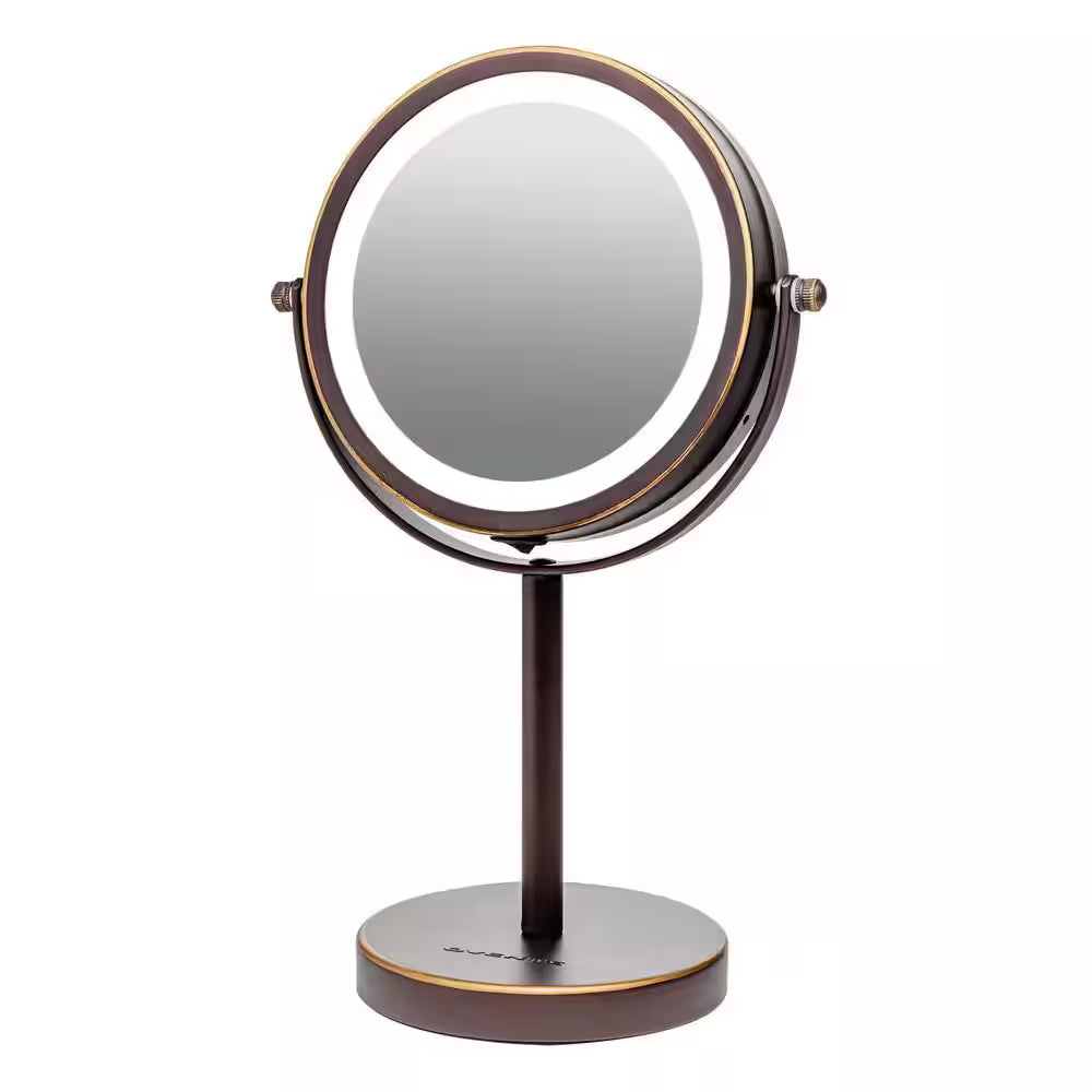 Small Antique Bronze Lighted Tabletop Makeup Mirror (11.6 In. H X 7.1 In. W), 1X-7X Magnification