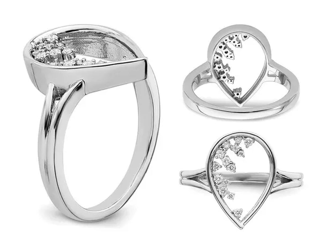 1/8 Carat (ctw) TearDrop Diamond Ring in 14K White Gold (SIZE 7)