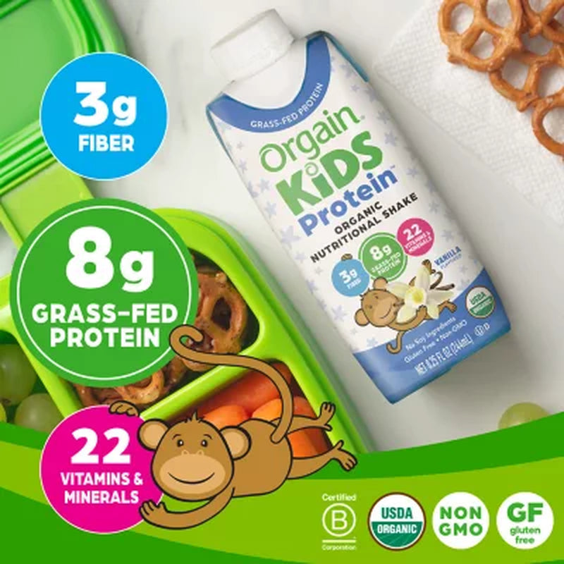 Orgain Kids 8G Protein Organic Nutritional Shake, Vanilla, 8.25 Fl. Oz., 12 Pk.