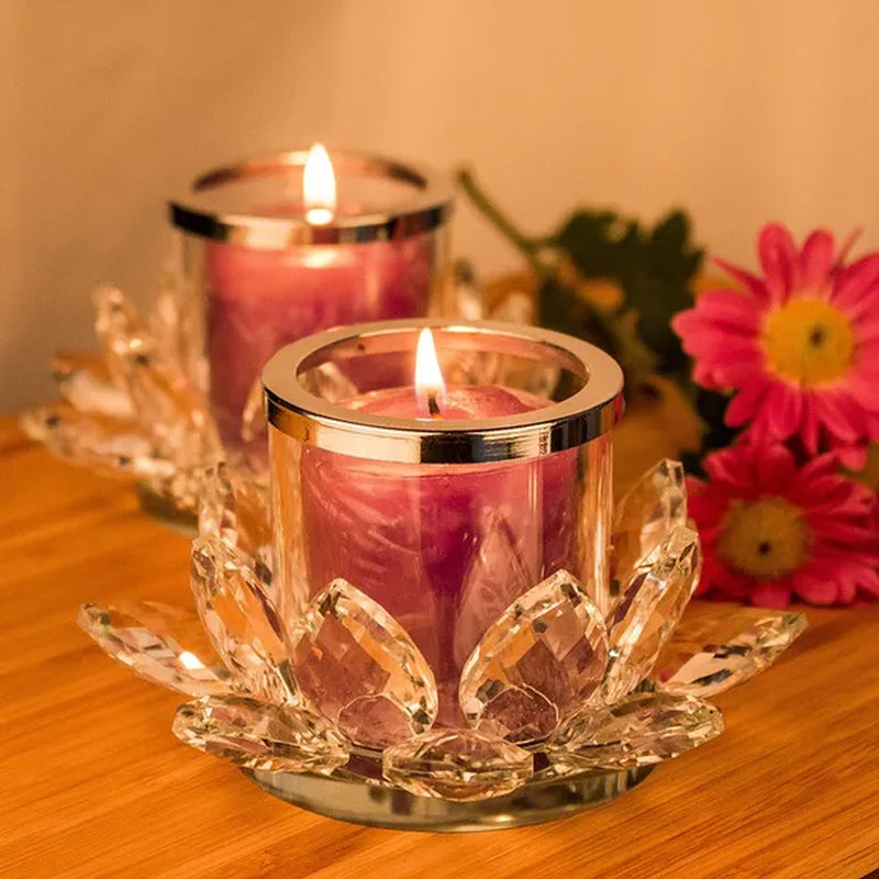 Handmade Lotus Flower Glass Crystal Clear Tealight Candle Holders Table Wedding Centerpieces