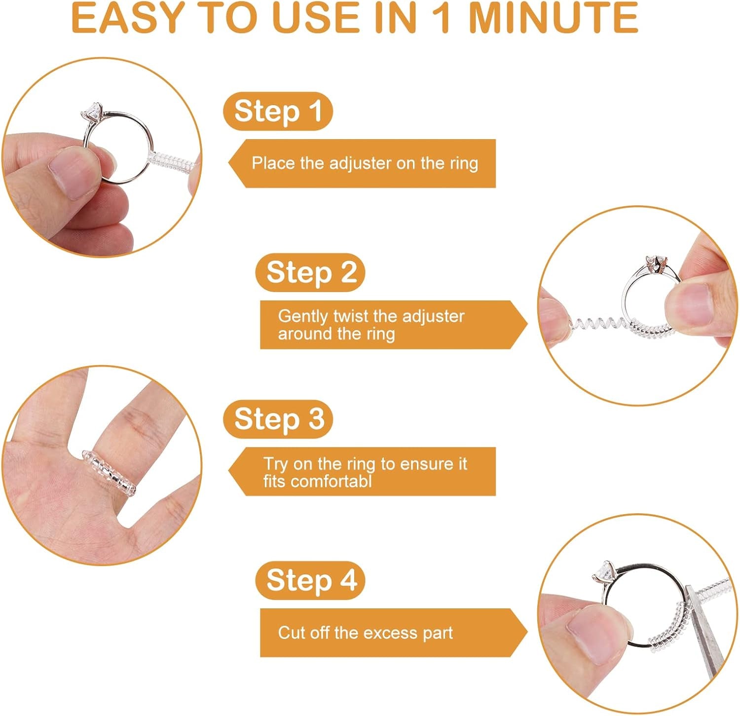 Ring Sizer Adjuster for Loose Rings, 12 Pack 4 Sizes Invisible Clear Silicone Ring Guard for Women Men, Ring Resizer Tightener Spacer Fitter for Too Big Ring, Make Ring Smaller without Resizing