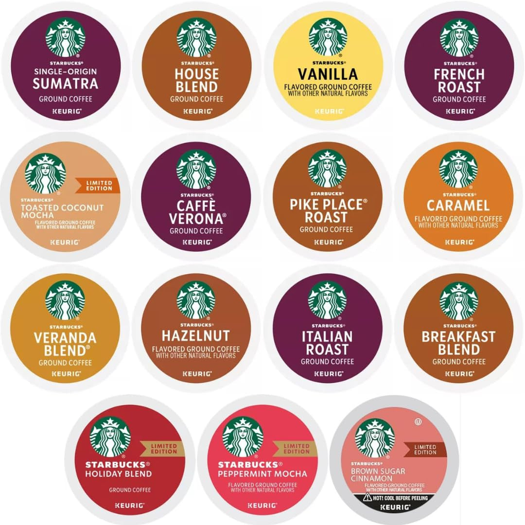 30 Count—Starbucks Variety Pack Sampler K-Cup Coffee Pods—Including Starbucks Blonde, Medium, Dark Roast, Flavored & Holiday Blend Coffee—For Keurig Brewers—1 Box (15 Unique Flavors)