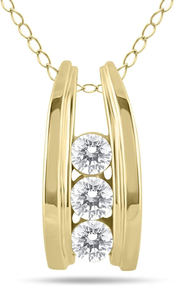 1/2 Carat TW Three Stone Diamond Ladder Pendant Available in 10K White and Yellow Gold (K-L Color, I2-I3 Clarity)