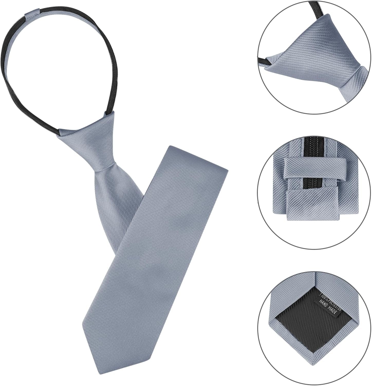 Men'S Skinny Pretied Solid Color Zipper Ties Neck Adjustable Strap Wedding Groom Tie