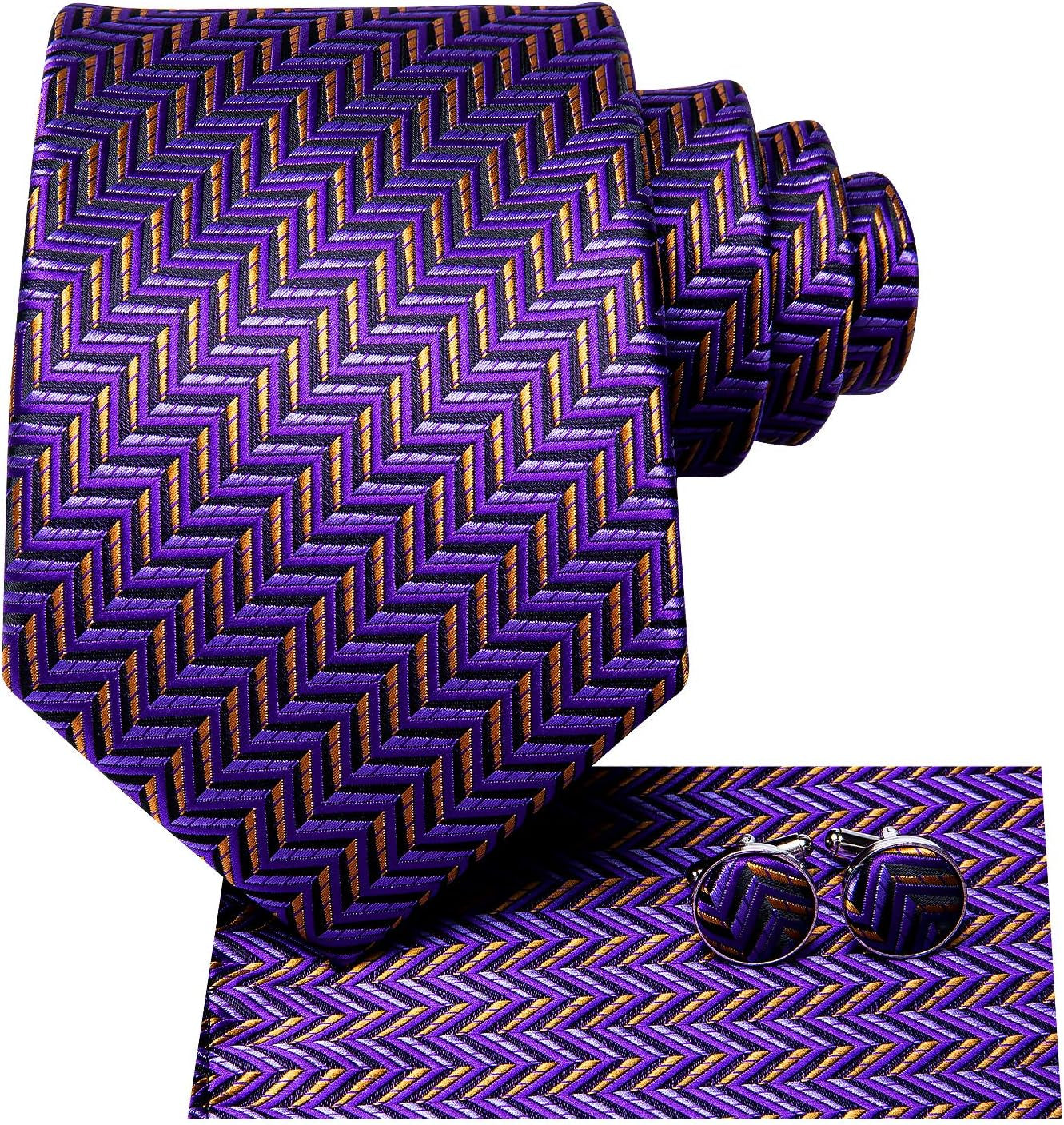 Mens 70 Inches Tie Set Extra Long Necktie with Cufflinks Handkerchief for Big and Tall Men Business Wedding