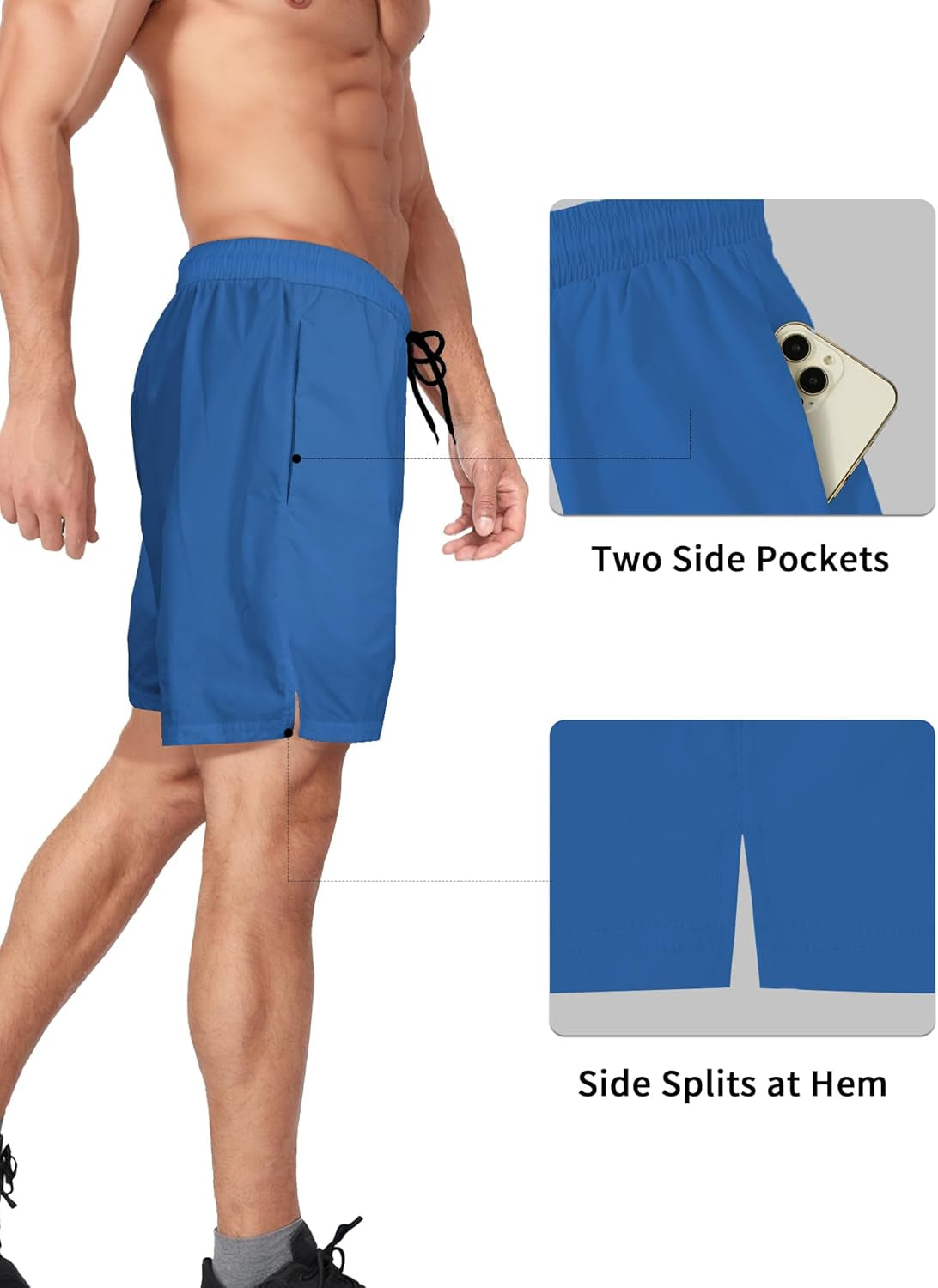 2 Pack Mens Athletic Shorts 5 Inch Inseam Workout Gym Running Shorts for Men Quick Dry Lightweight Summer Shorts Black Blue X-Large