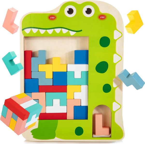 Wooden Blocks Puzzle Brain Toy for Kids Montessori STEM Educational Toy Pattern Blocks Gift for 3 4 5 6 7 Year Old Boys Girls