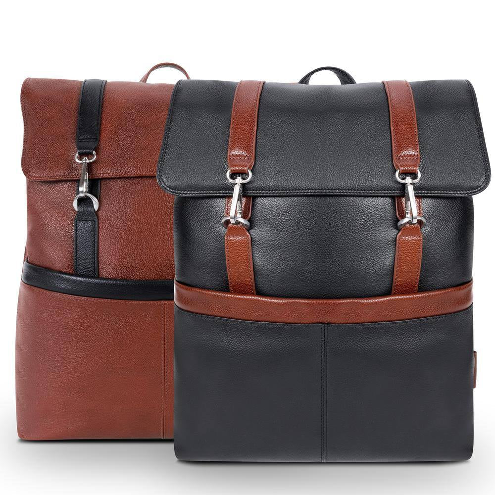 Element, Pebble Grain Calfskin Leather, 17 In. 2-Tone, Flap-Over, Laptop and Tablet Backpack, Brown (18470)