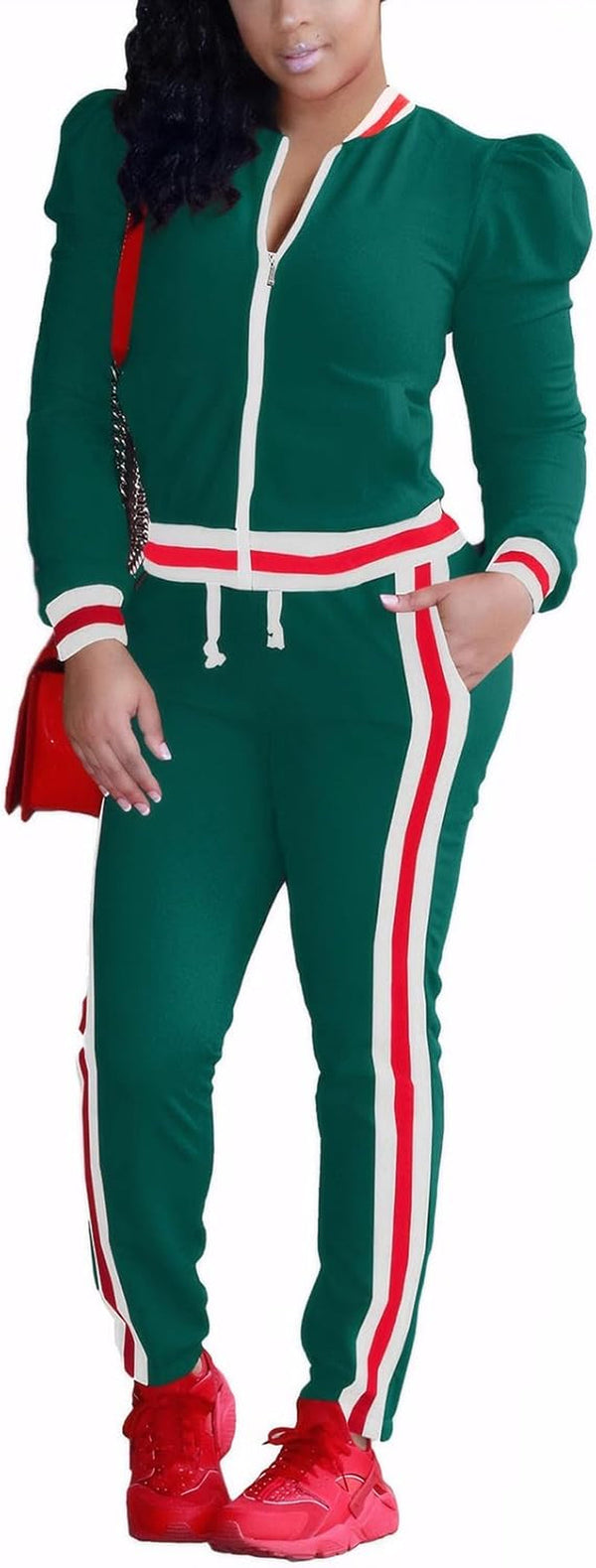 Women'S 2 Pieces Outfits Long Sleeve Zipper Jacket and Pants Set Tracksuits