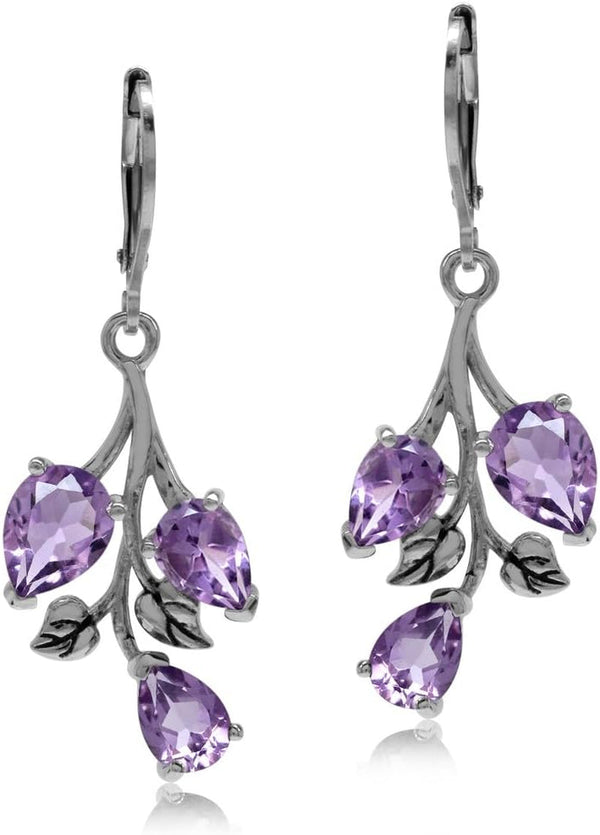 Pear Shape Gemstones 925 Sterling Silver Leaf Leverback Drop Dangle Earrings Jewelry for Women Anniversary Birthday Gift