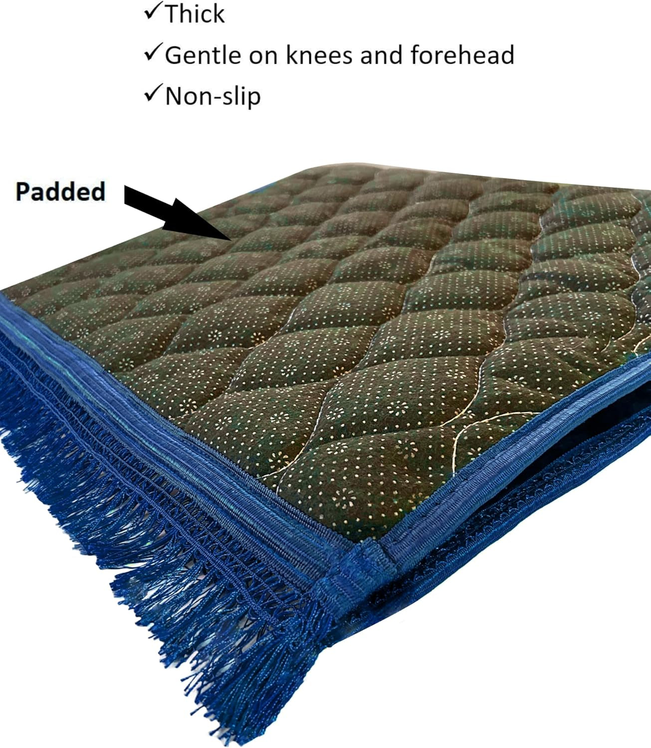 Prayer Rug Muslim Mat Islamic - Padded Very Thick Prayer Rug Sajadah for Men Women with Islam Prayer Beads for Eid Travel Ramadan, Soft and Luxury (Royal Blue)
