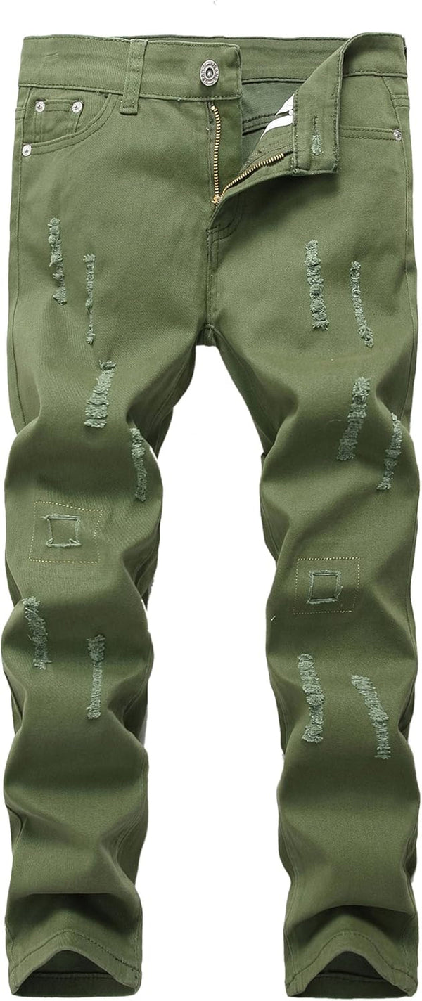 Boy'S Skinny Fit Ripped Destroyed Distressed Stretch Slim Jeans Pants
