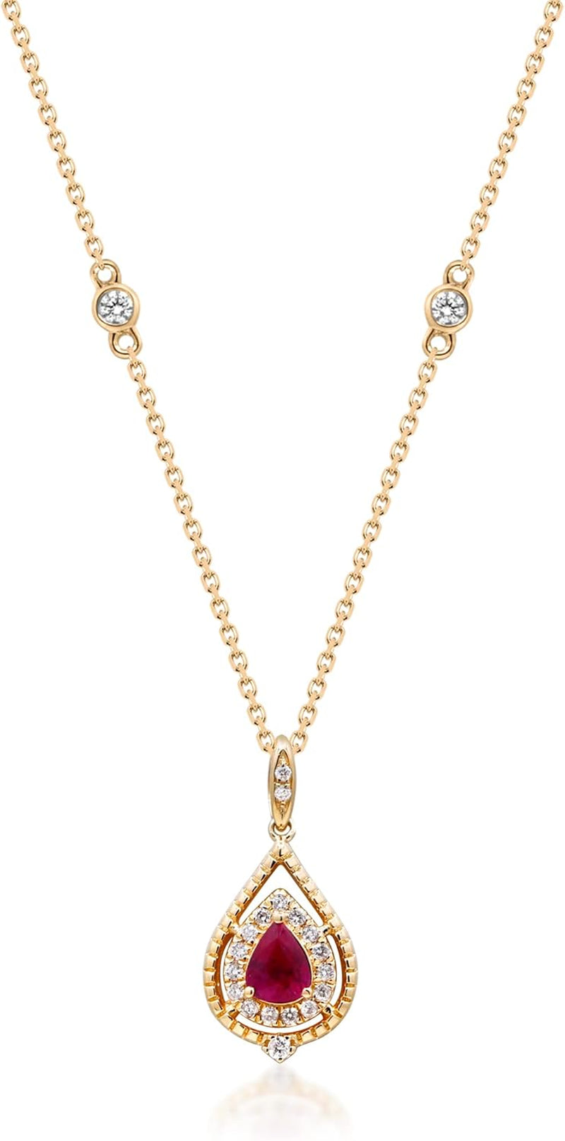 Women'S 14K Yellow Gold Mozambique Genuine Hot Pink Ruby Pendant with Diamonds (Pear-Cut) Shaped (QA0940P-BY)