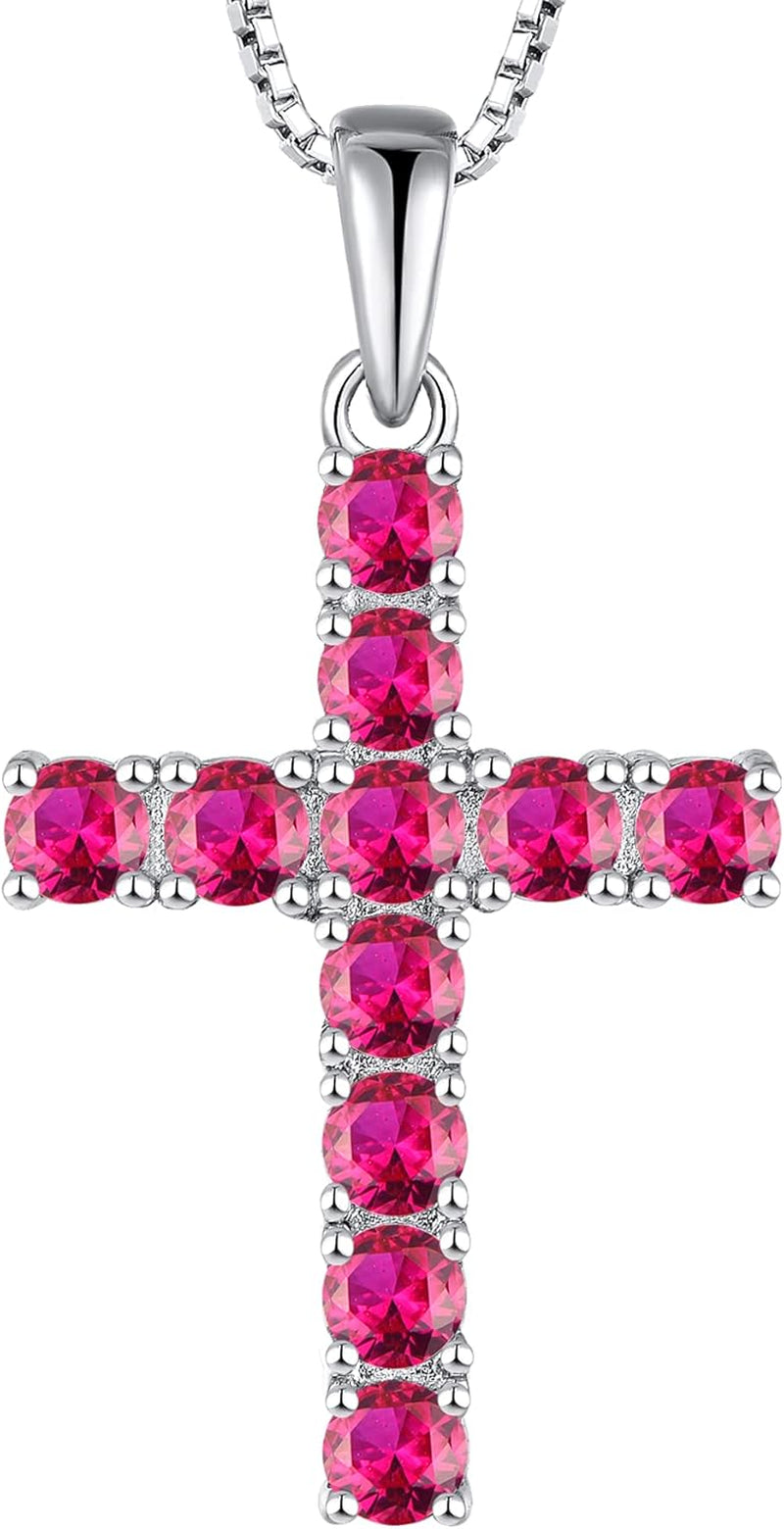 Women'S Cross Necklace 925 Sterling Silver Halo Crucifix Pendant Gemstones Criss Jewelry