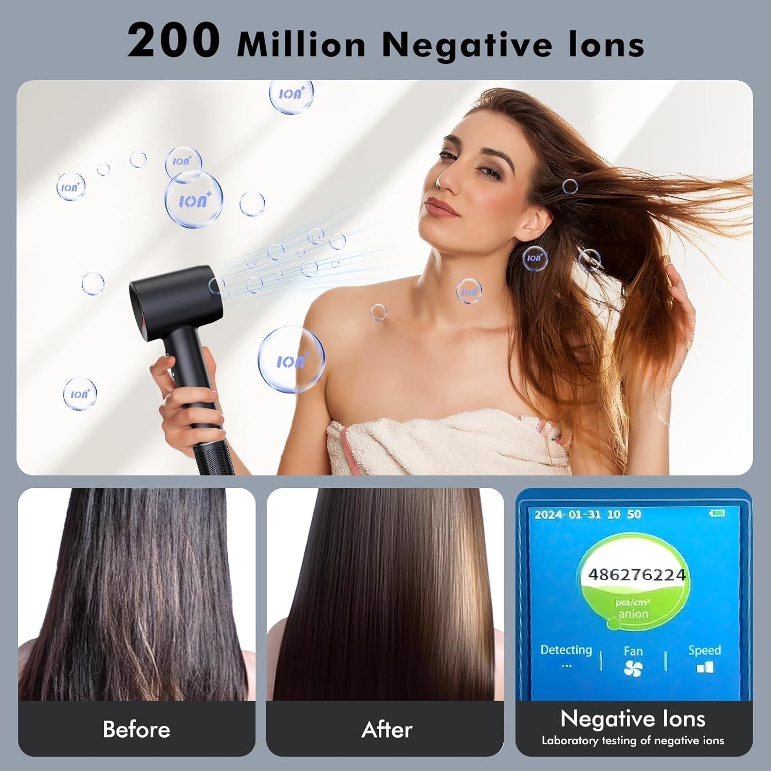 Hair Dryer, High Speed Negative Ionic Blow Dryer with 110, 000 RPM Brushless Motor for Fast Drying, Lightweight, Low Noise Ionic Hair Dryer with Diffuser and Nozzle, for Home, Travel, Gift