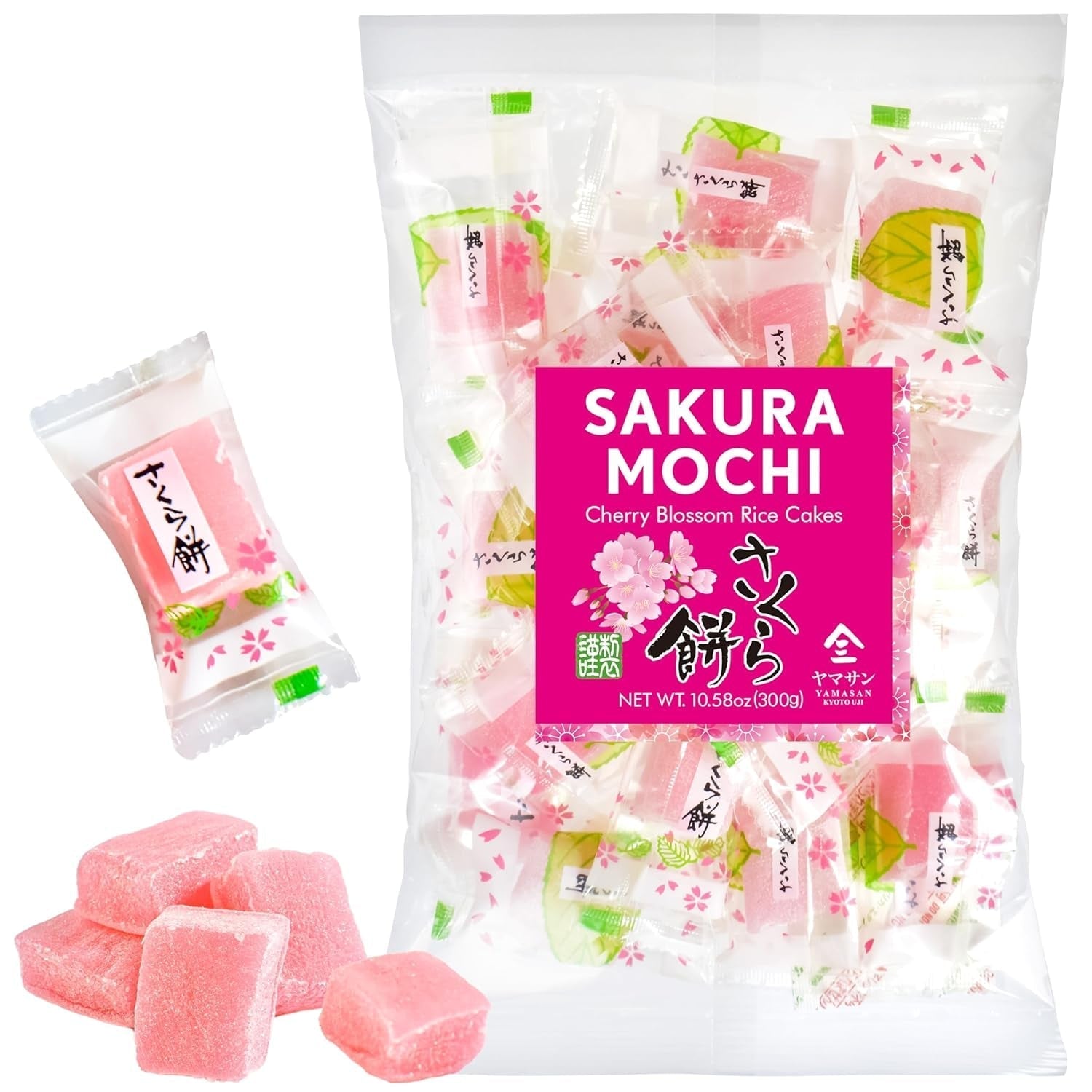Japanese Sakura Mochi Candies, Real Traditional Cherry Blossom Rice Cakes, 300G/10.58Oz, Japanese Snacks, Japanese Candy, Individually Wrapped