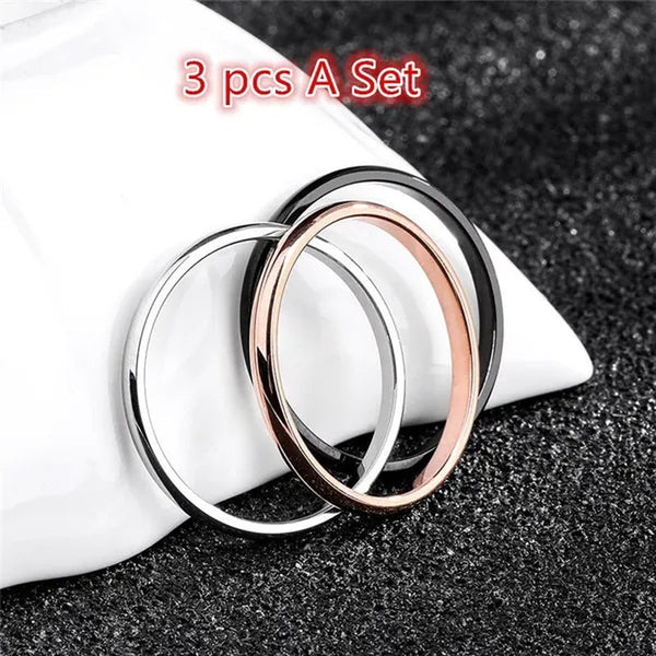 2MM Fashionable Simple Ring Unique Smooth Ring Jewelry for Man or Woman Gift（ Size： 3-10）(color: Rose Gold, Silver, Black. Gold. Blue) （3pcs A Set）
