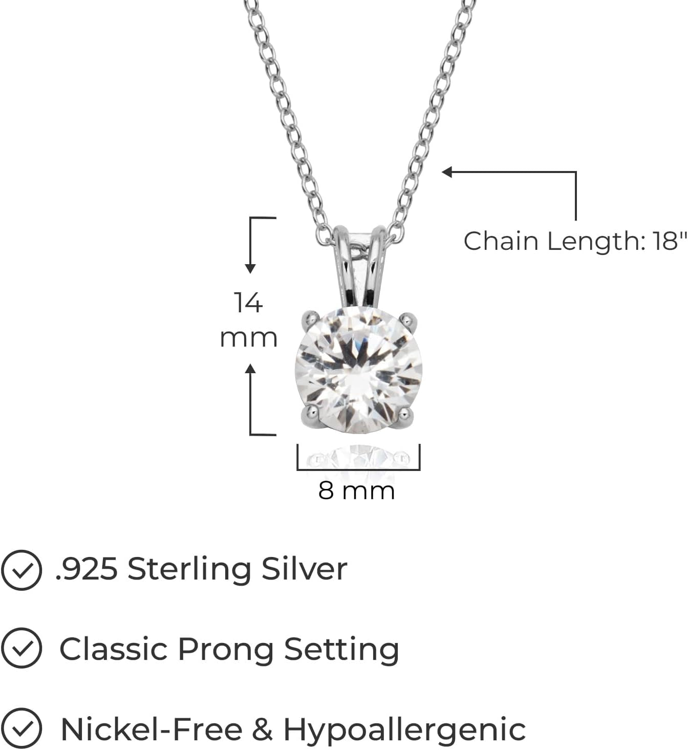 Sterling Silver round Cut Birthstone Pendant Necklace 18" (Previously Amazon Collection)