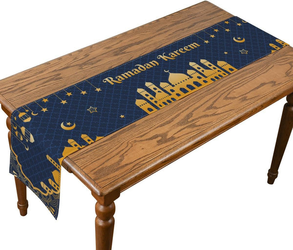 Ramadan Decorations for Home, Ramadan Table Runner Eid Mubarak Mosque Muslim Islamic Golden Moon Religious Table Runner Holiday Decor Dining Table Decoration (13'' X 48'')