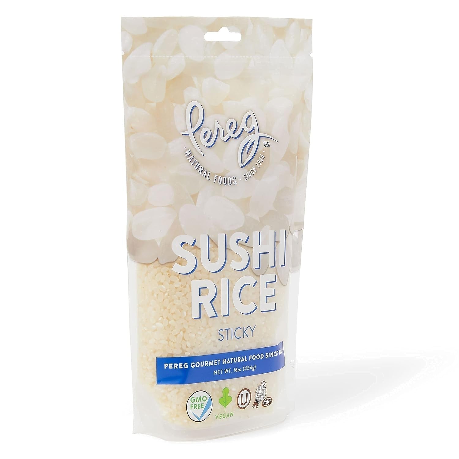 Sushi Rice (16 Oz) - White Sticky Short Grain - Vegan, Non-Gmo, Made in USA - Sushi, Rice Ball, and Everyday Japanese Dishes - Resealable Packaging