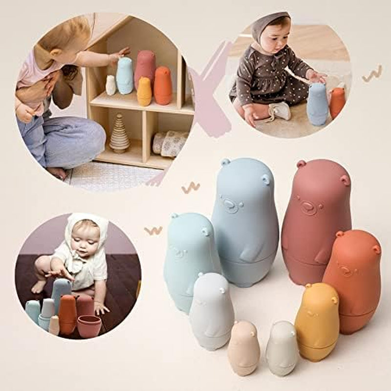 Russian Nesting Dolls for Kids Silicone Easter Toys Matryoshka Doll Montessori Educational Toy Bears Stacking Nesting Doll Toys for Toddlers 3 Years up (Red Doll)