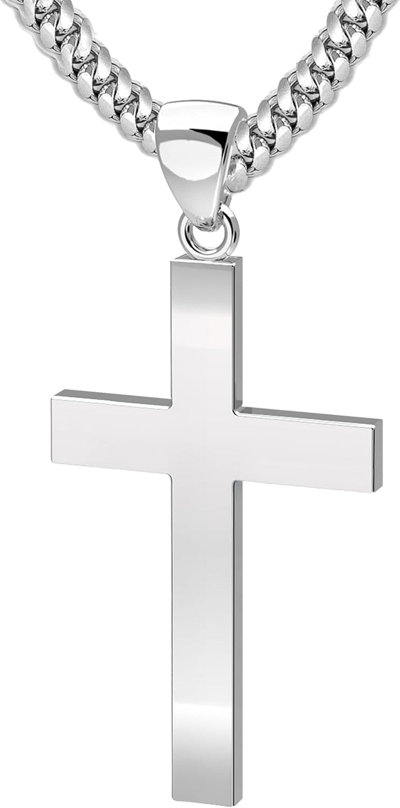 Men'S 925 Sterling Silver 40Mm Christian Cross Pendant Necklace 20In to 24In