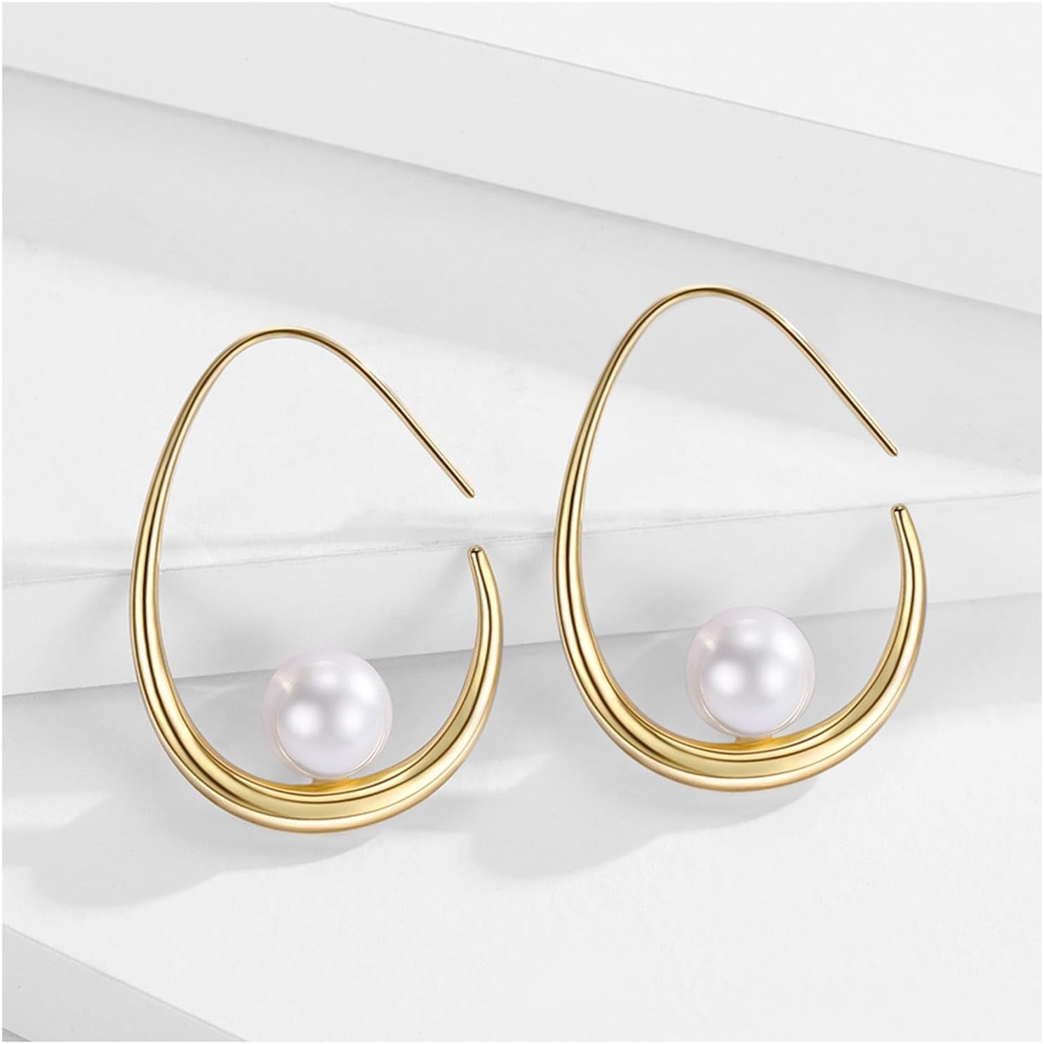 14K Gold Plated Lightweight Pearl Earrings,Trendy Jewelry,Teardrop Hoop Earrings for Women,Pearl Drop Earrings,Elegant Jewelry for Gifts