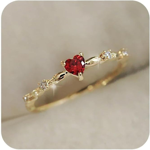 14K Gold Red Ruby Love Heart CZ Crystal Diamond Rings Fairy Style Elegant Red Zircon Peach Heart Ring Women Anniversary Engagement Wedding Gemstone Rings for Women Size 6-10(10)
