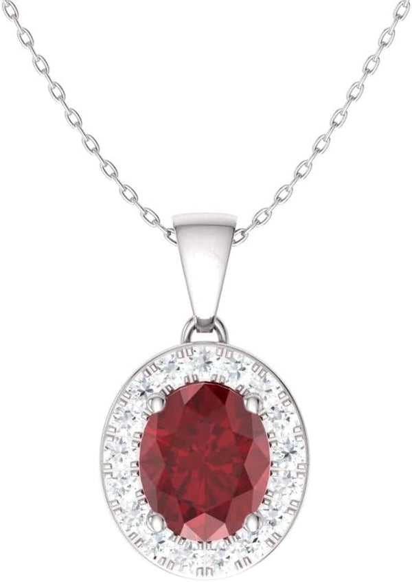 Natural and Certified Oval Cut Gemstone and Diamond Petite Necklace in 14K Solid Gold | 0.51 Carat Pendant with Chain