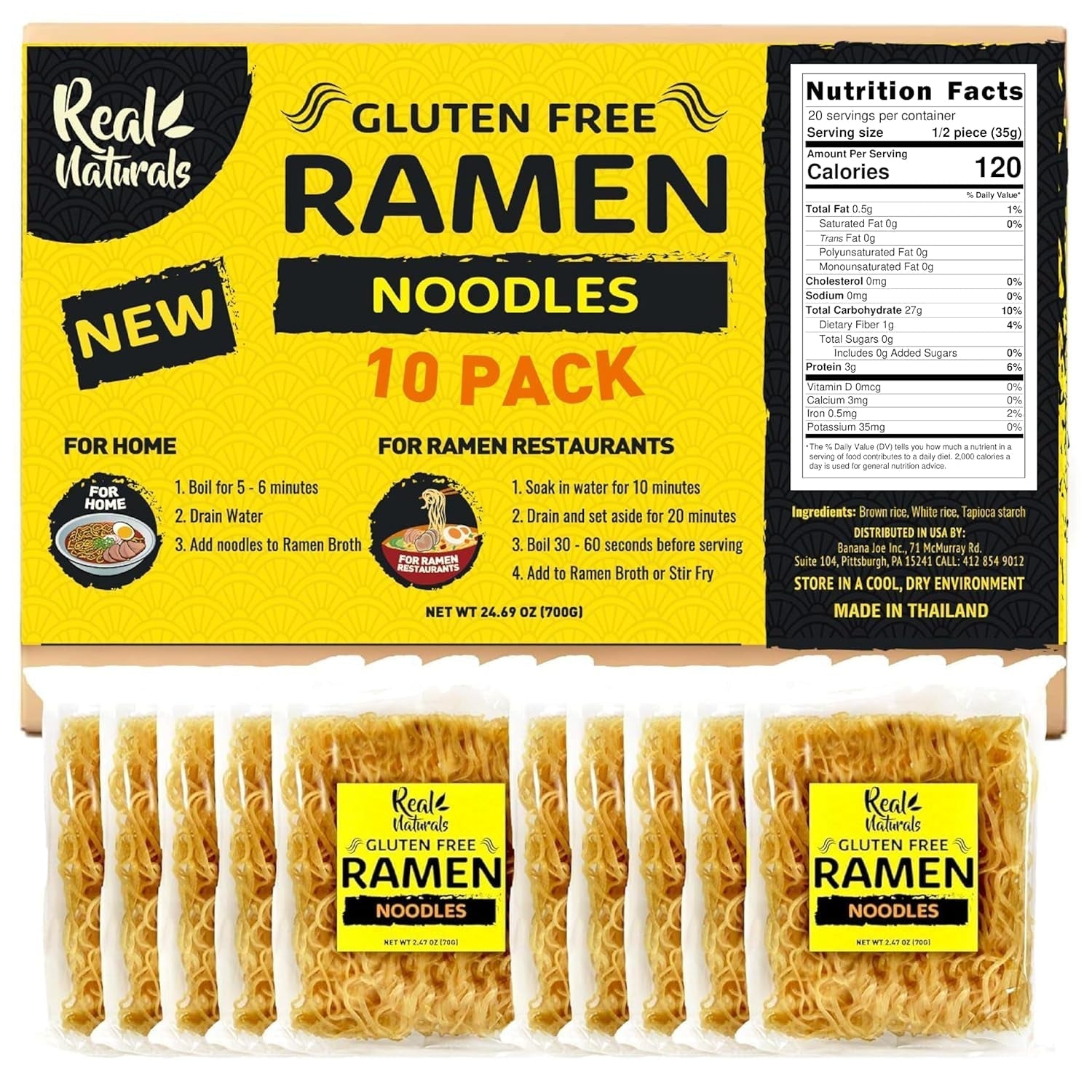 Gluten Free Ramen Noodles (10 Packs) Gf Gluten Free Noodles Vegan Healthy Brown Rice Noodle. Low Sodium Ramen Plain Noodle No Seasoning. Gluten-Free Pasta Japanese Food Yakisoba Lo Mein.