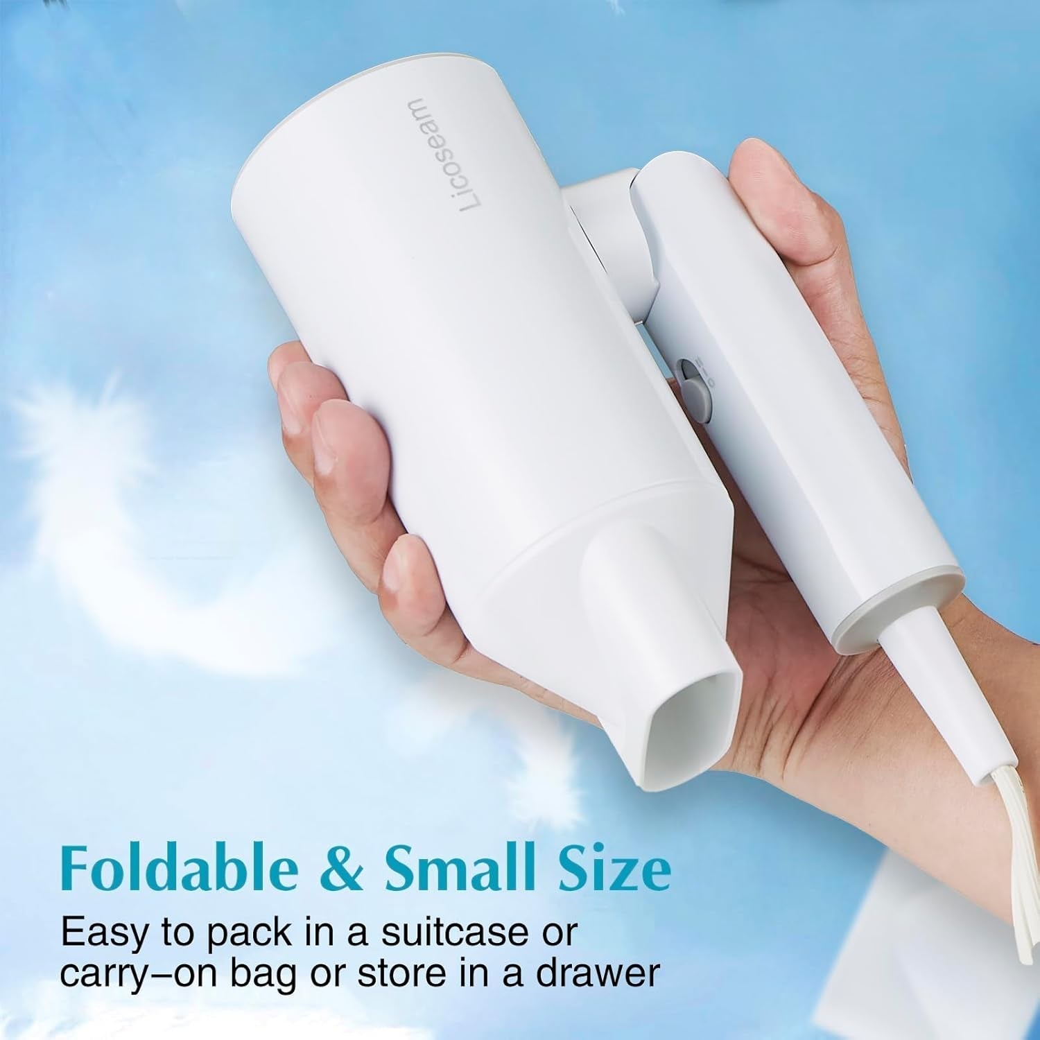 Hair Dryer, 1600W Small Foldable Hair Blow Dryer, Fast Drying Travel Hair Dryer, White
