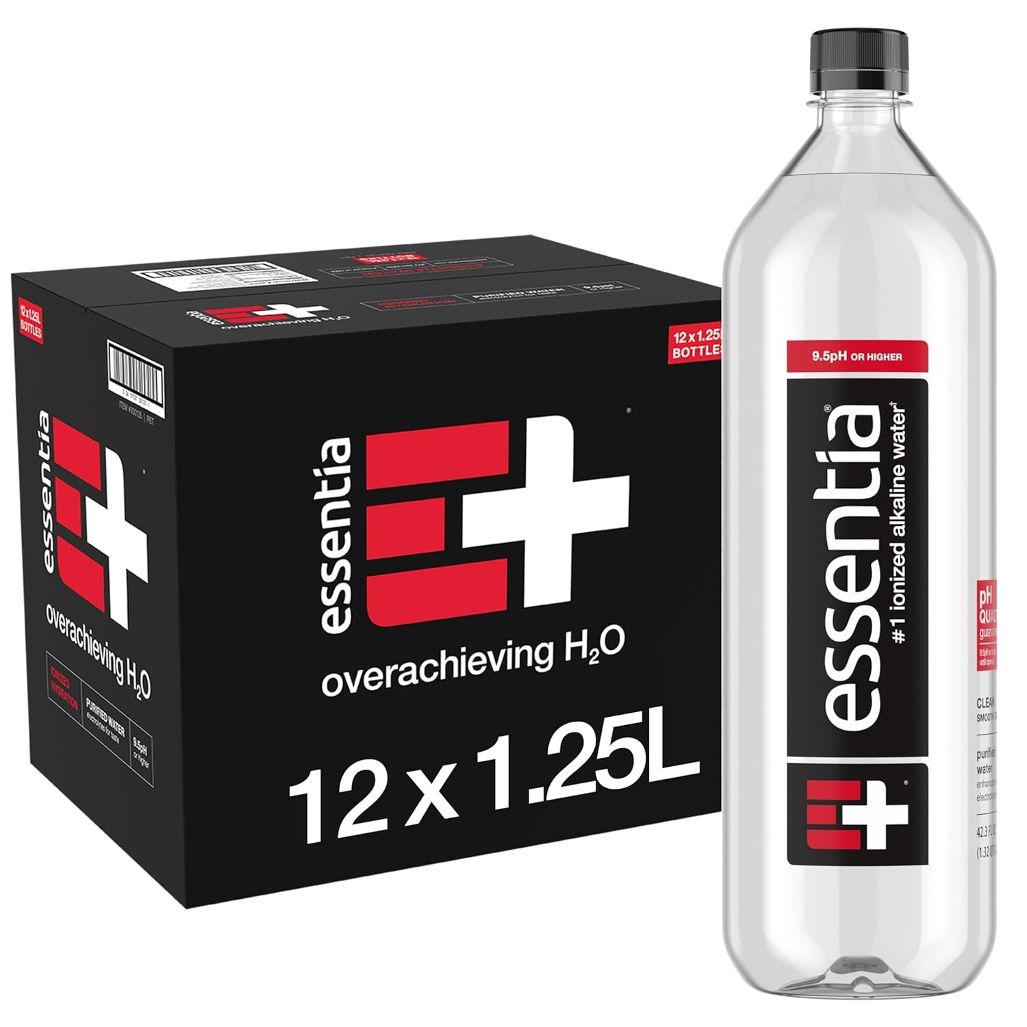 , 99.9% Pure, Infused with Electrolytes for a Smooth Taste, Ph 9.5 or Higher; Ionized Alkaline Water, Black, 42.3 Fl Oz (Pack of 12)