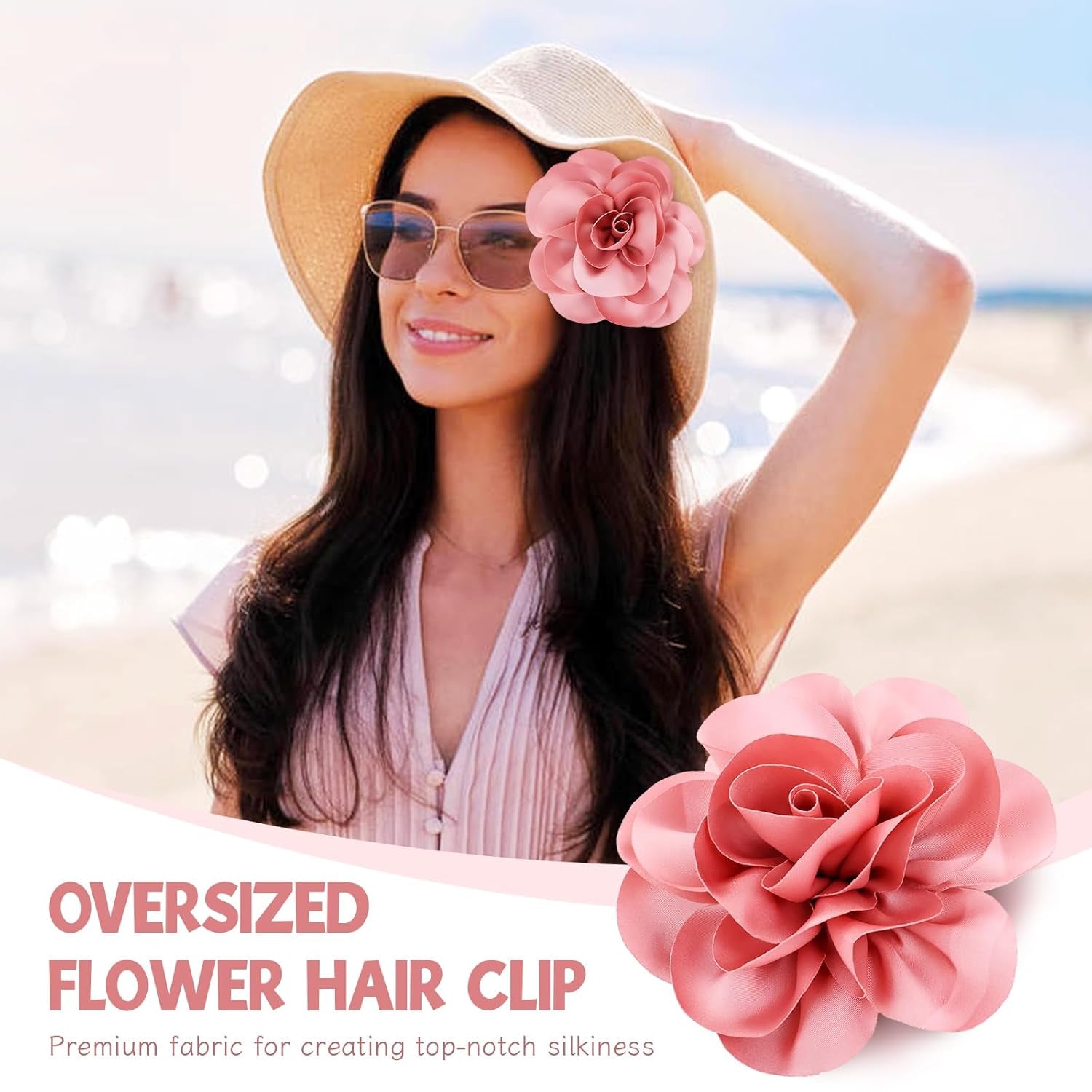 8 Pack Decorative 13Cm/5" Big Silky Satin Flower Brooch Pins Duckbill Alligator Hair Clips Barrettes Floral Hair Pins Accessories for Women Girls Teens Kids
