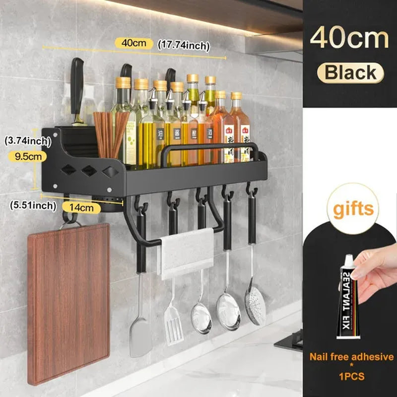 Kitchen Storage Shelf Wall-mounted Spice Racks Space Aluminum Multifunctional Punch-free Kitchen Shelf Kitchen Organizer