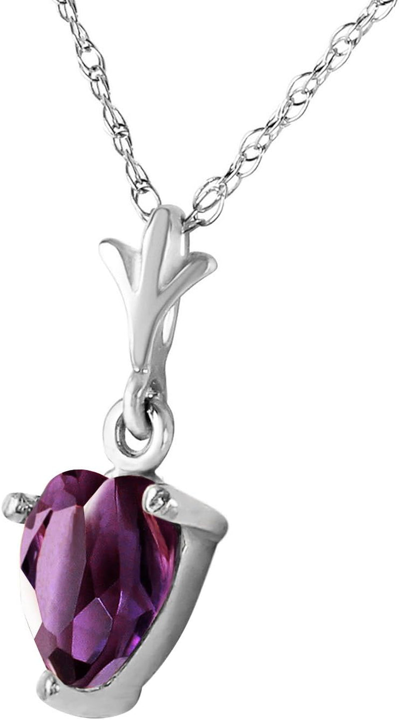 14K White Gold Jewelry Set - Necklace and Earrings W/Natural Heart-Shaped Purple Amethysts